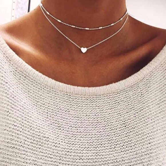 Jewelry - 🆕 Silver Double Layered Heart Necklace Choker